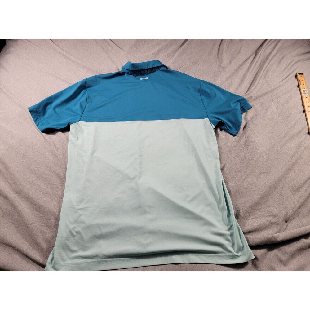 Under Armour Loose Heatgear Mens XL Teal Blue Color Block Performance Polo Shirt - Picture 8 of 8